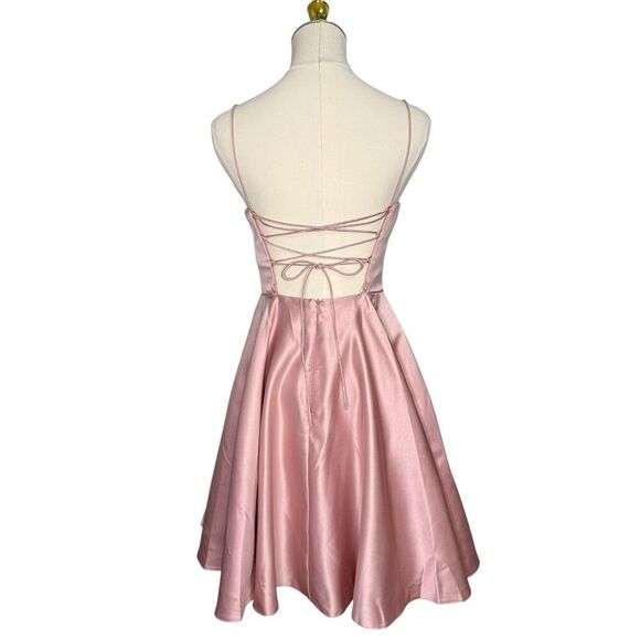 Stacees Women’s 0 A-Line Satin Homecoming Dress with Pockets Wisteria Pink NEW - Picture 6 of 10